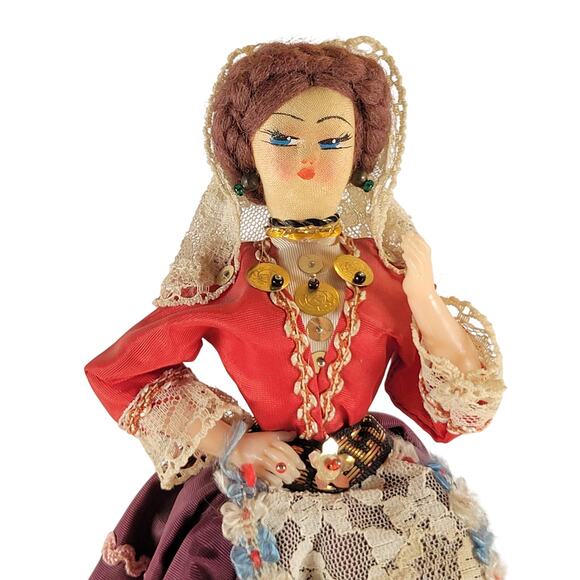 Vintage Spanish Flamenco Gypsy Cloth Doll 8" Lace Traditional  Dress Handmade - Picture 9 of 15